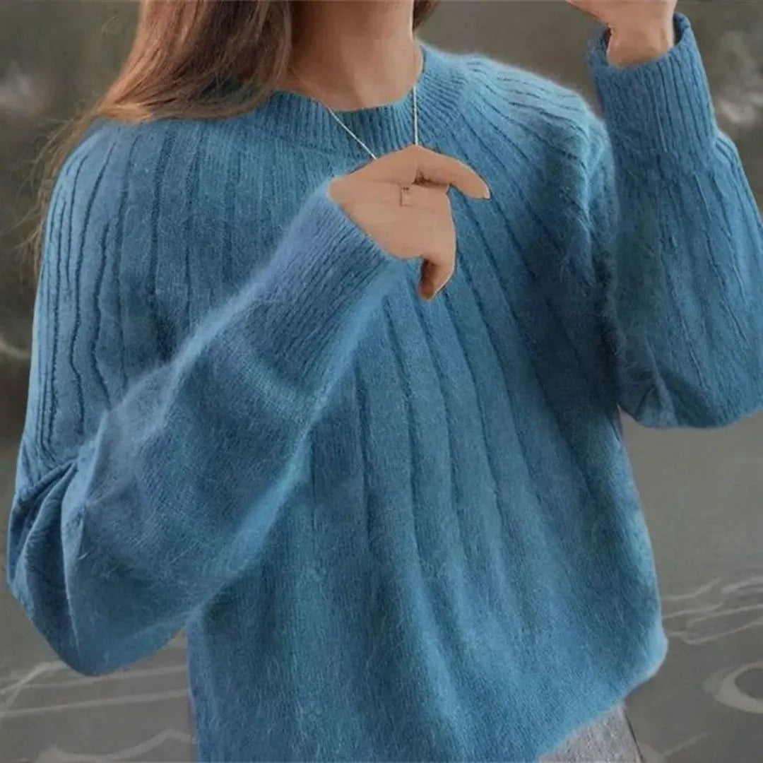 Women's Ribbed Cashmere Knit Sweater-Fashinly