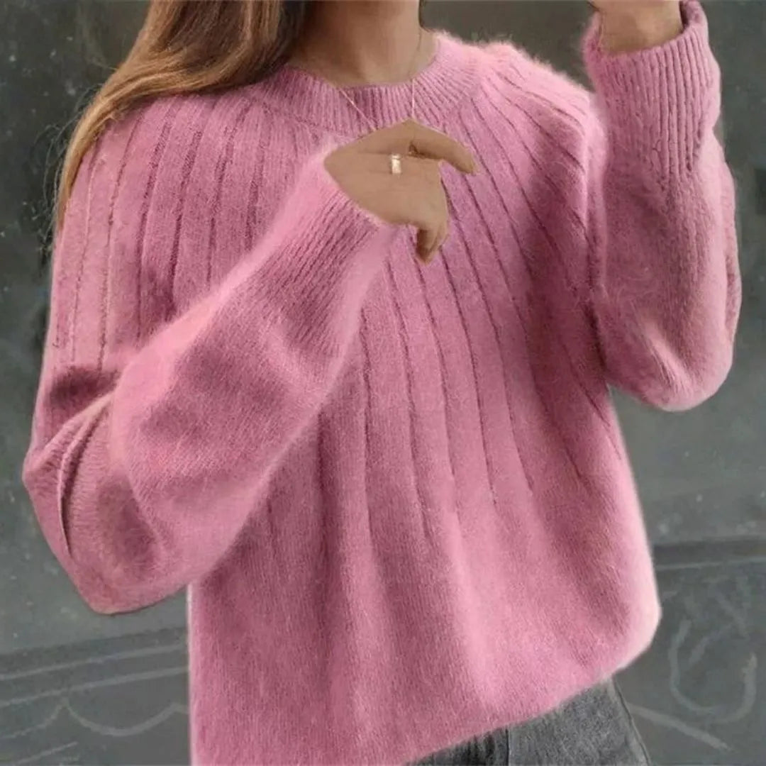 Women's Ribbed Cashmere Knit Sweater-Fashinly
