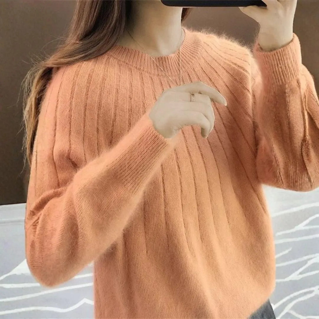 Women's Ribbed Cashmere Knit Sweater-Fashinly