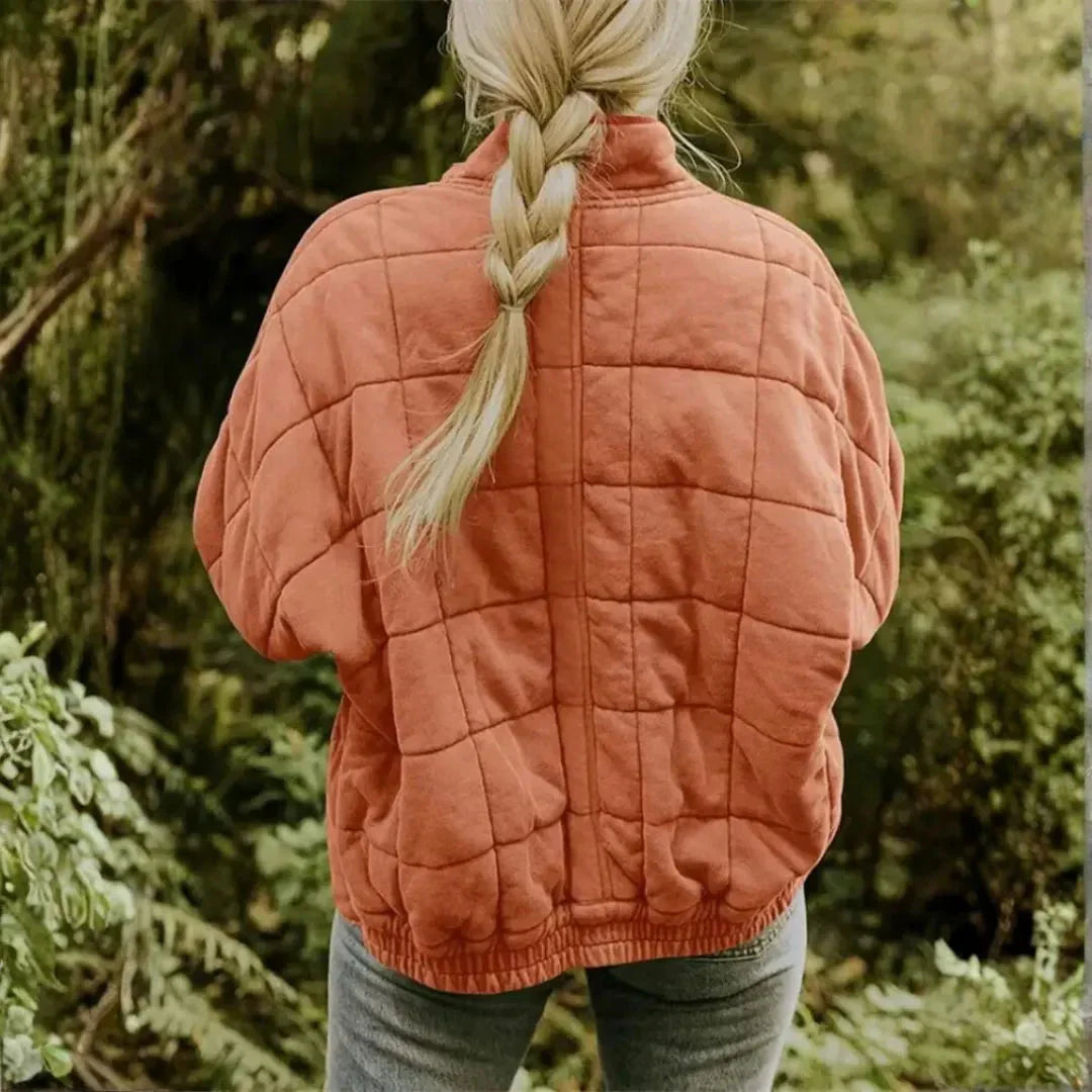Women's Oversized Quilted Full-Zip Fleece Jacket-Fashinly