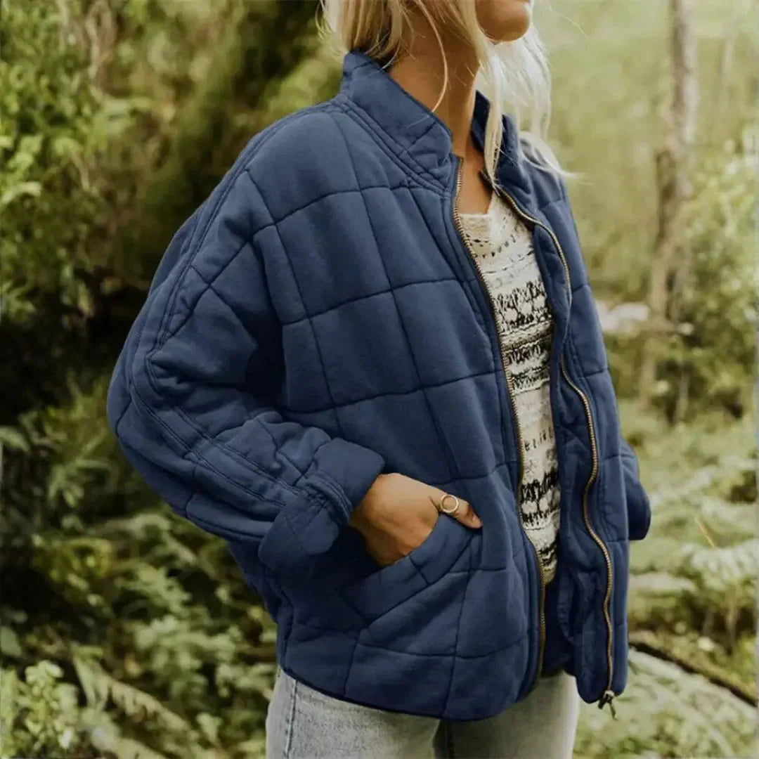 Women's Oversized Quilted Full-Zip Fleece Jacket-Fashinly