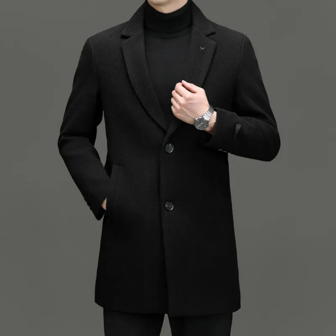 Men's Single-Breasted Wool Overcoat-Fashinly