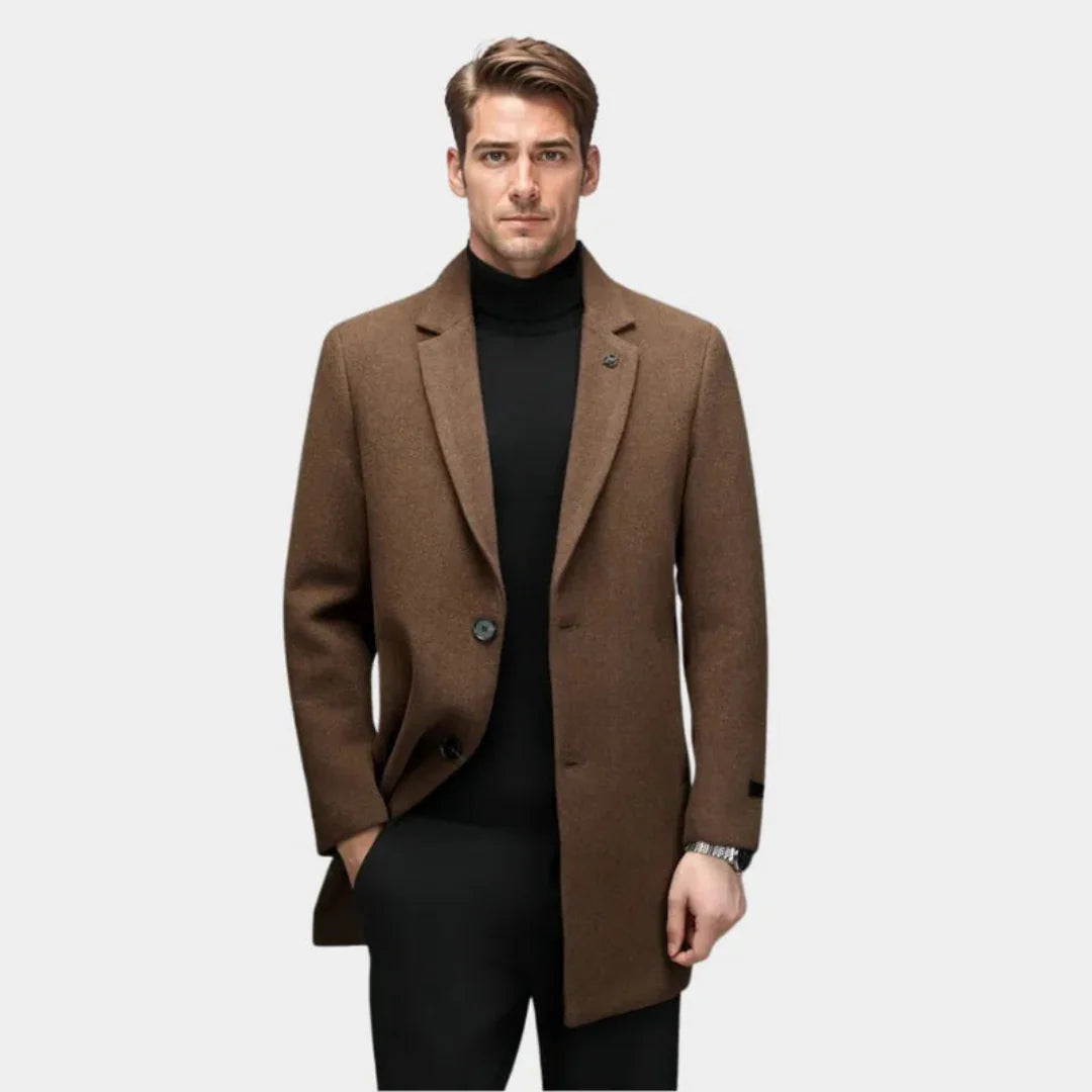 Men's Single-Breasted Wool Overcoat-Fashinly