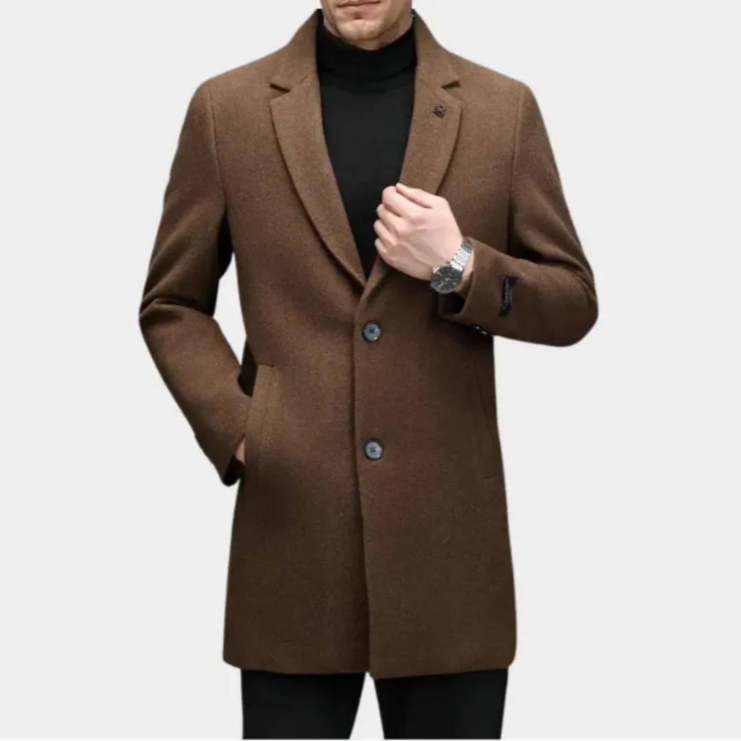 Men's Single-Breasted Wool Overcoat-Fashinly