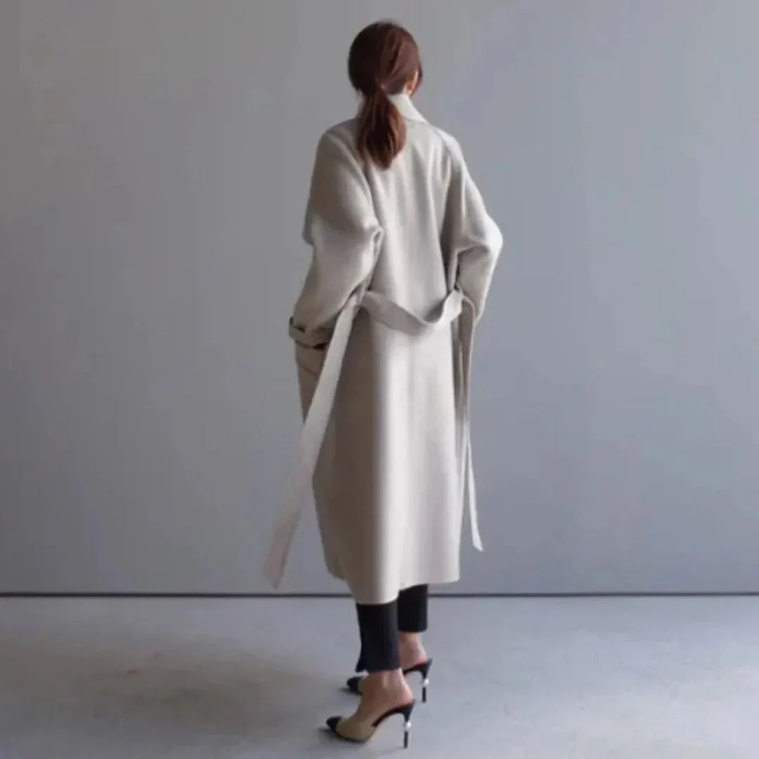Women's Belted Wool Long Coat-Fashinly