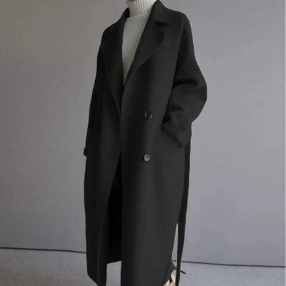 Women's Belted Wool Long Coat-Fashinly