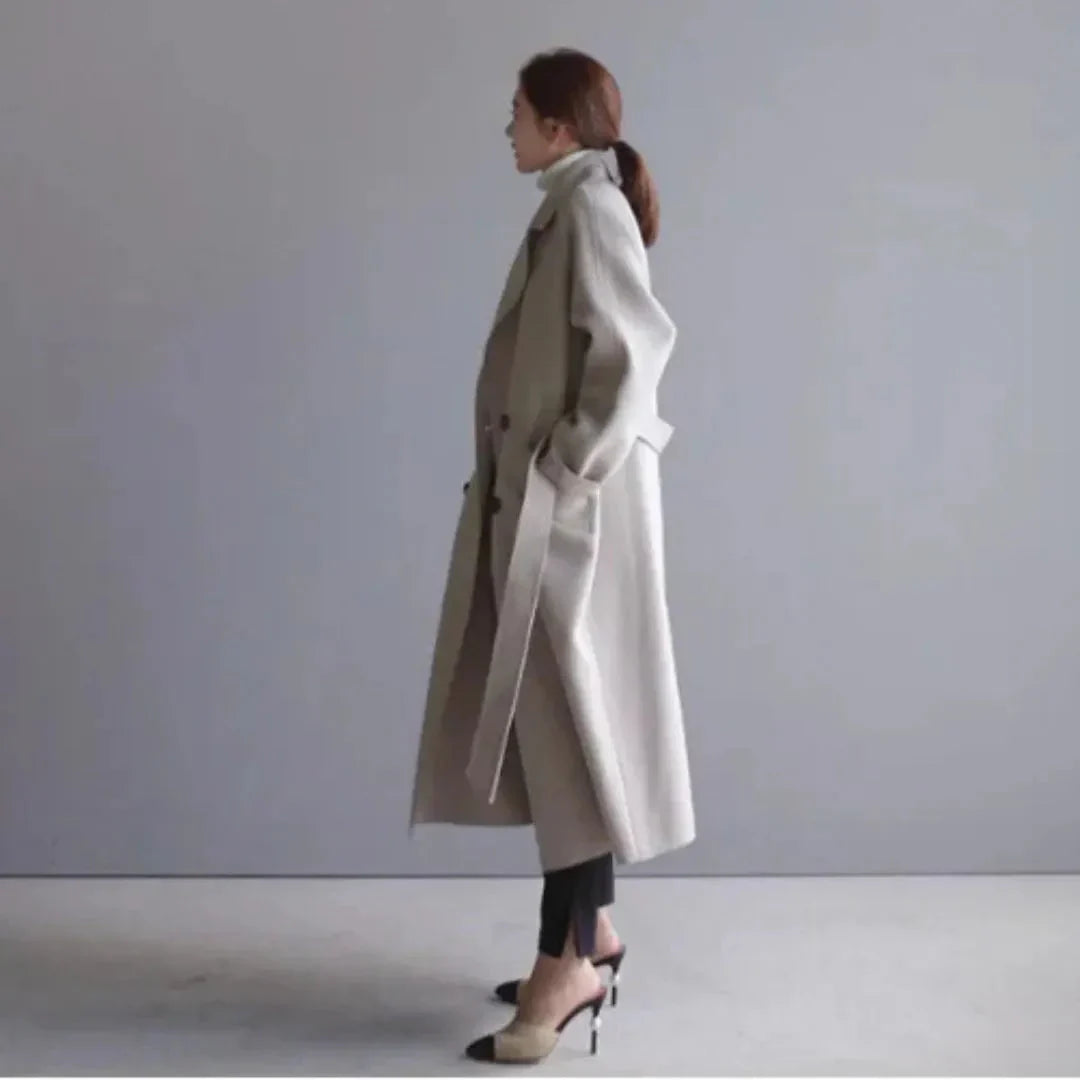 Women's Belted Wool Long Coat-Fashinly
