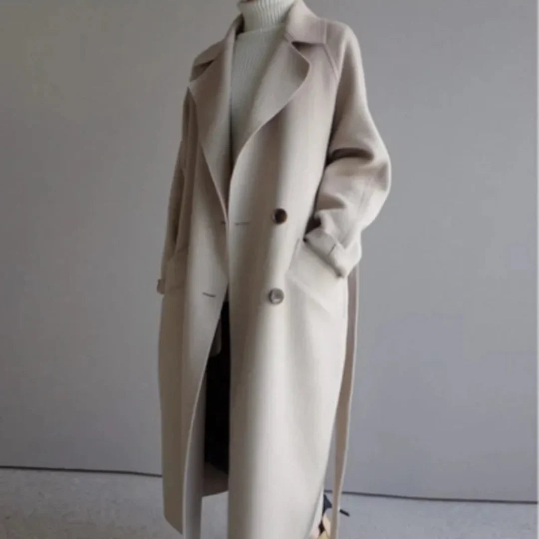 Women's Belted Wool Long Coat-Fashinly
