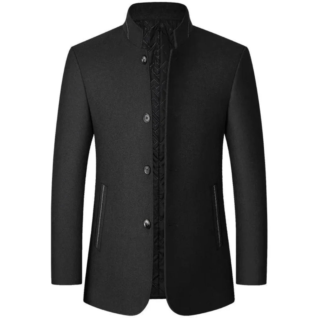 Men's Stand Collar Wool Overcoat-Fashinly