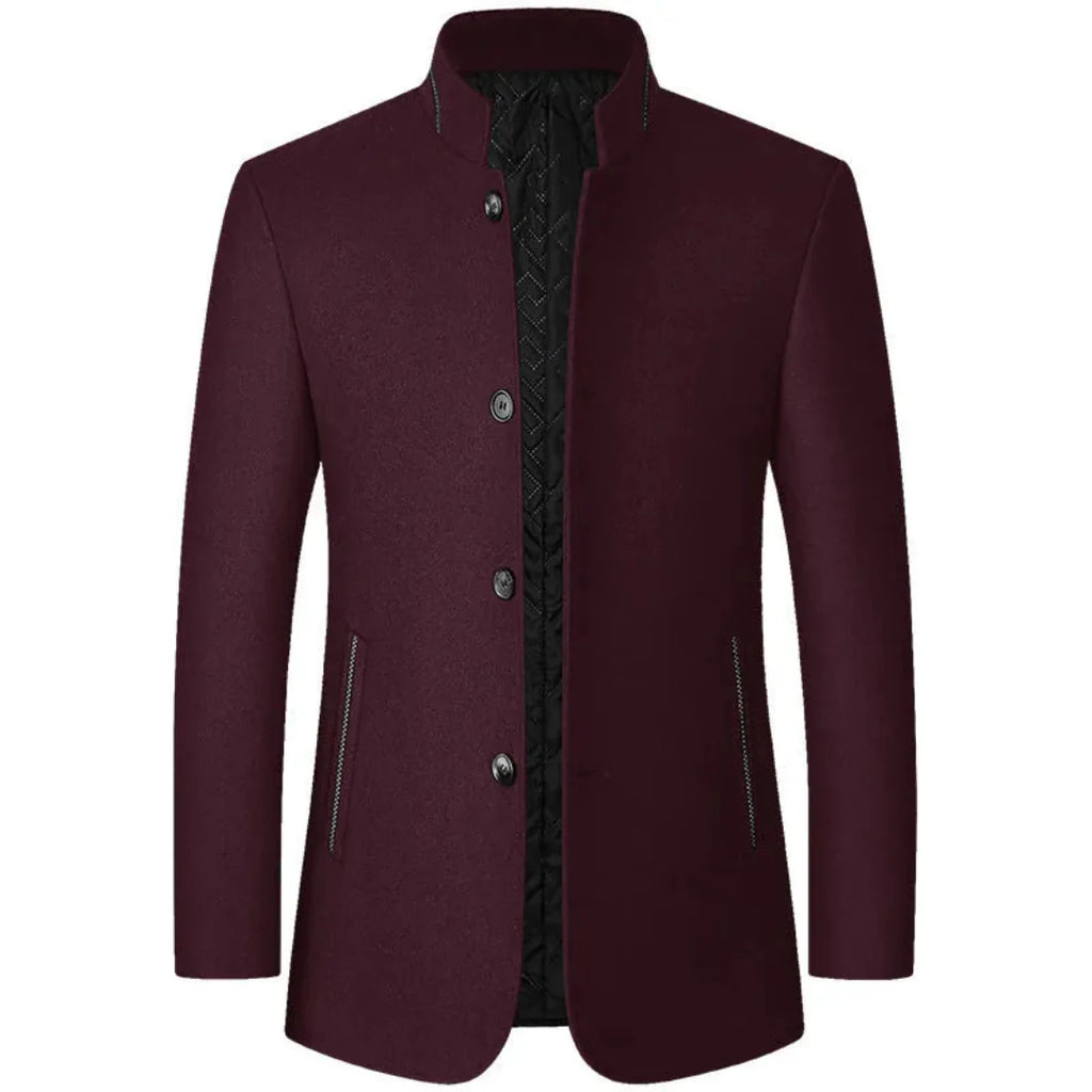 Men's Stand Collar Wool Overcoat-Fashinly