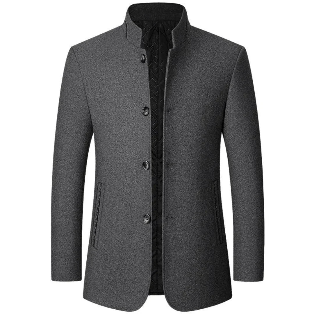Men's Stand Collar Wool Overcoat-Fashinly