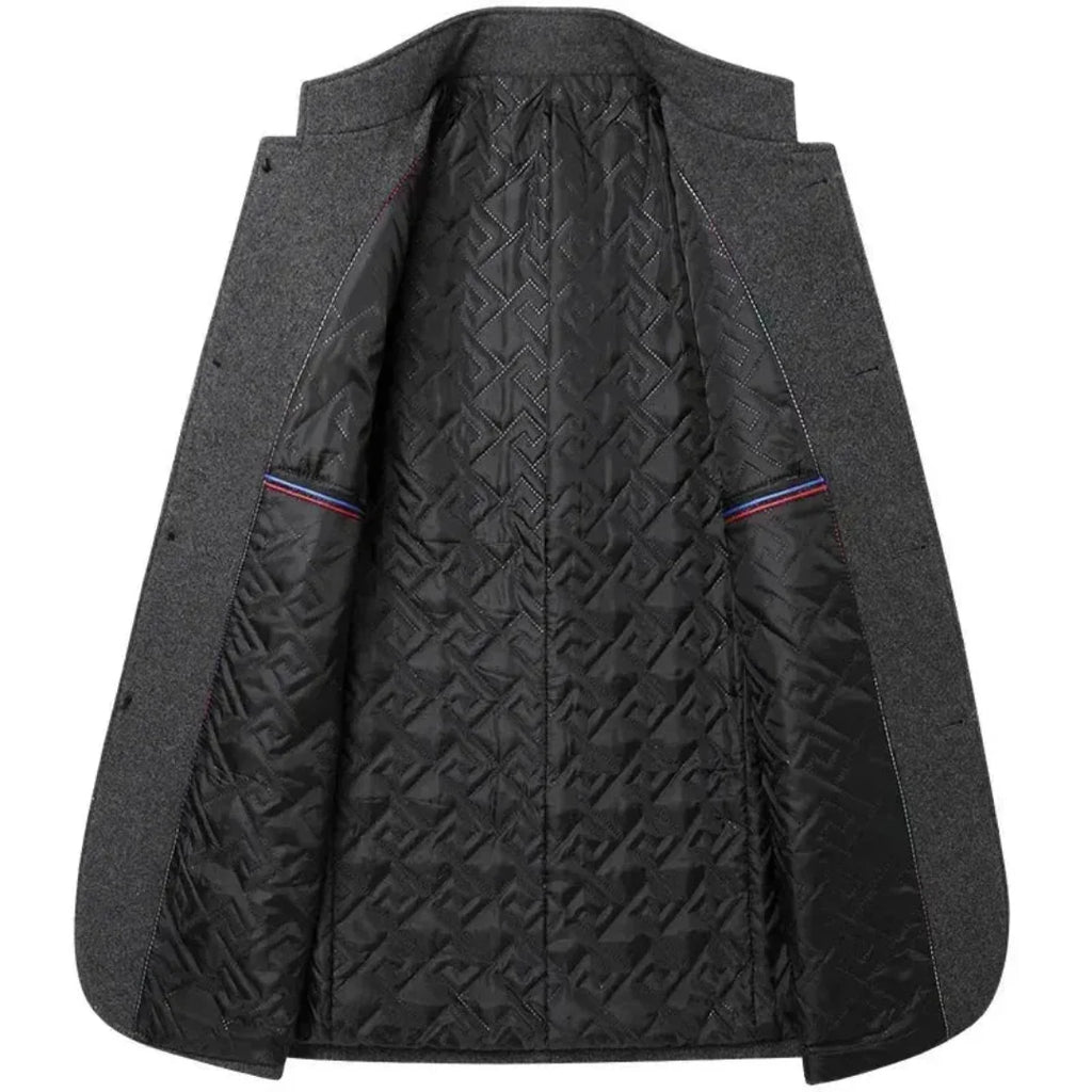 Men's Stand Collar Wool Overcoat-Fashinly