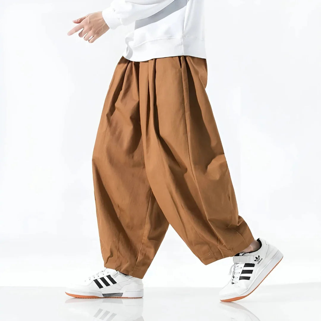 Men's Oversized Pleated Cotton Pants-Fashinly