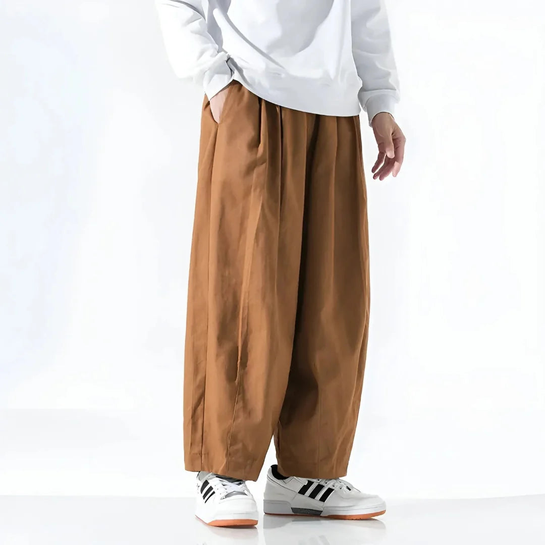 Men's Oversized Pleated Cotton Pants-Fashinly