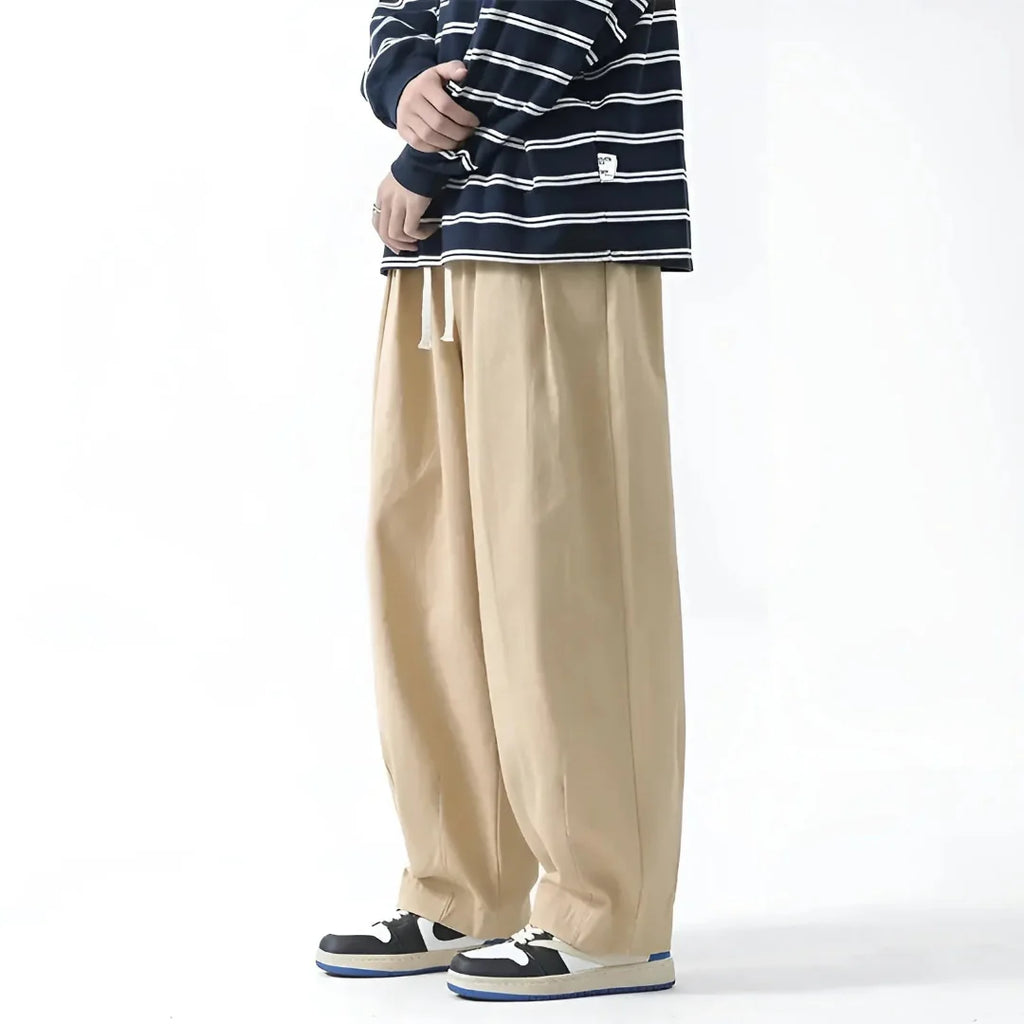 Men's Oversized Pleated Cotton Pants-Fashinly