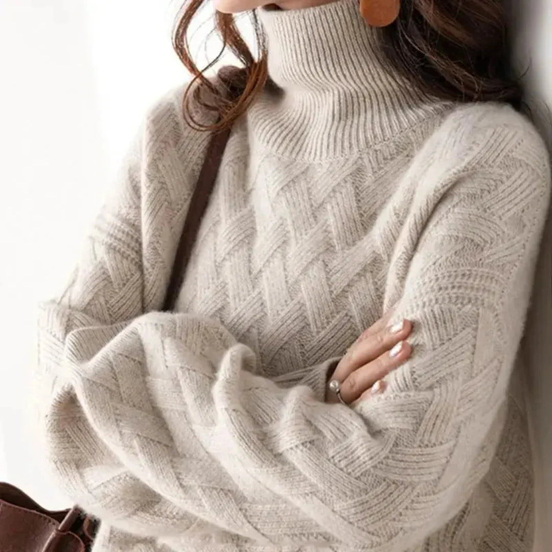 Women's Textured Turtleneck Sweater-Fashinly