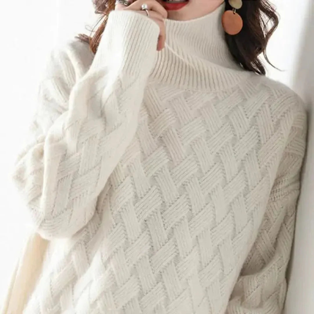 Women's Textured Turtleneck Sweater-Fashinly
