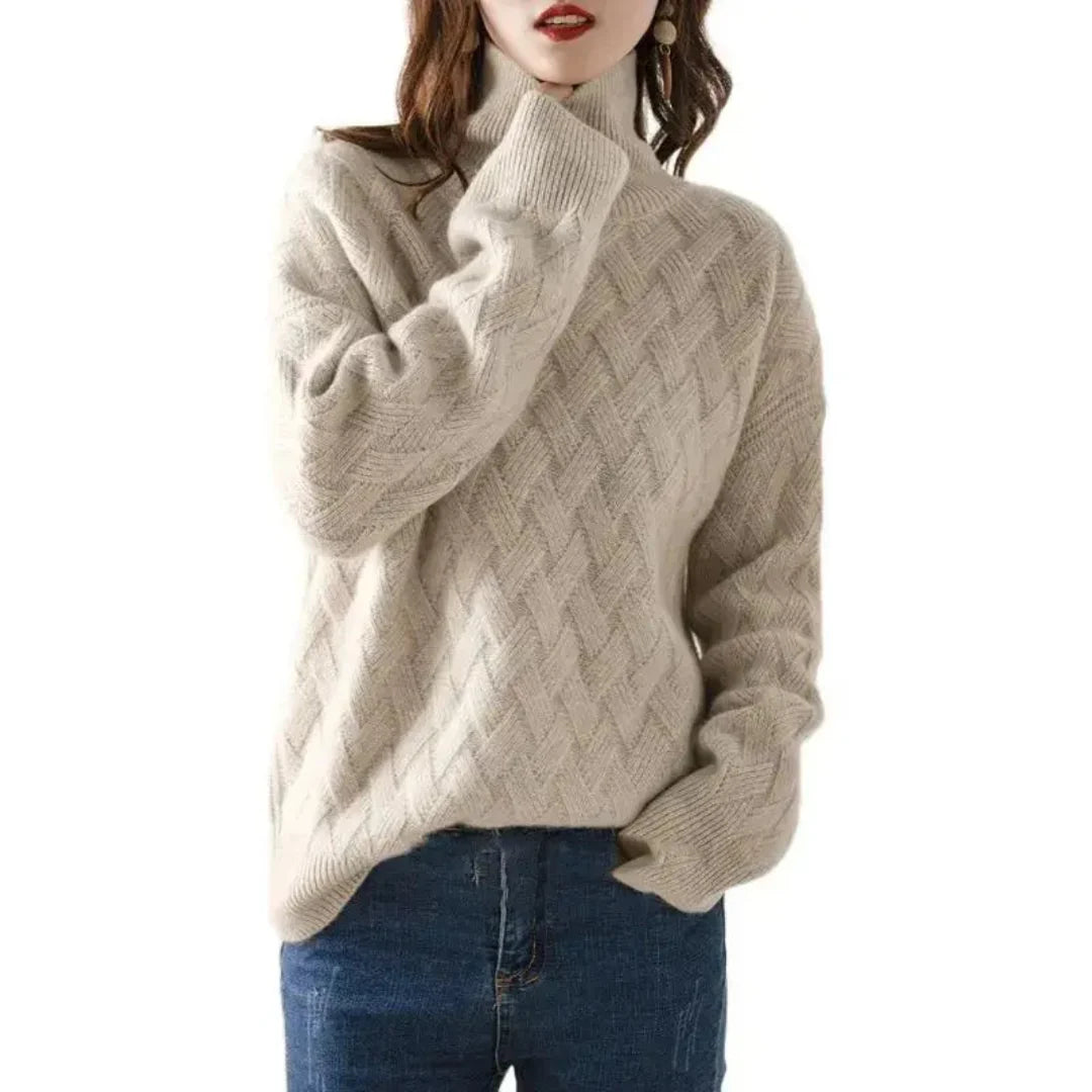 Women's Textured Turtleneck Sweater-Fashinly