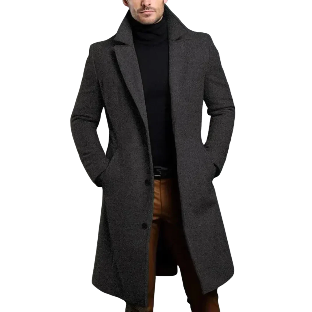 Men's Tailored Wool-Blend Overcoat-Fashinly