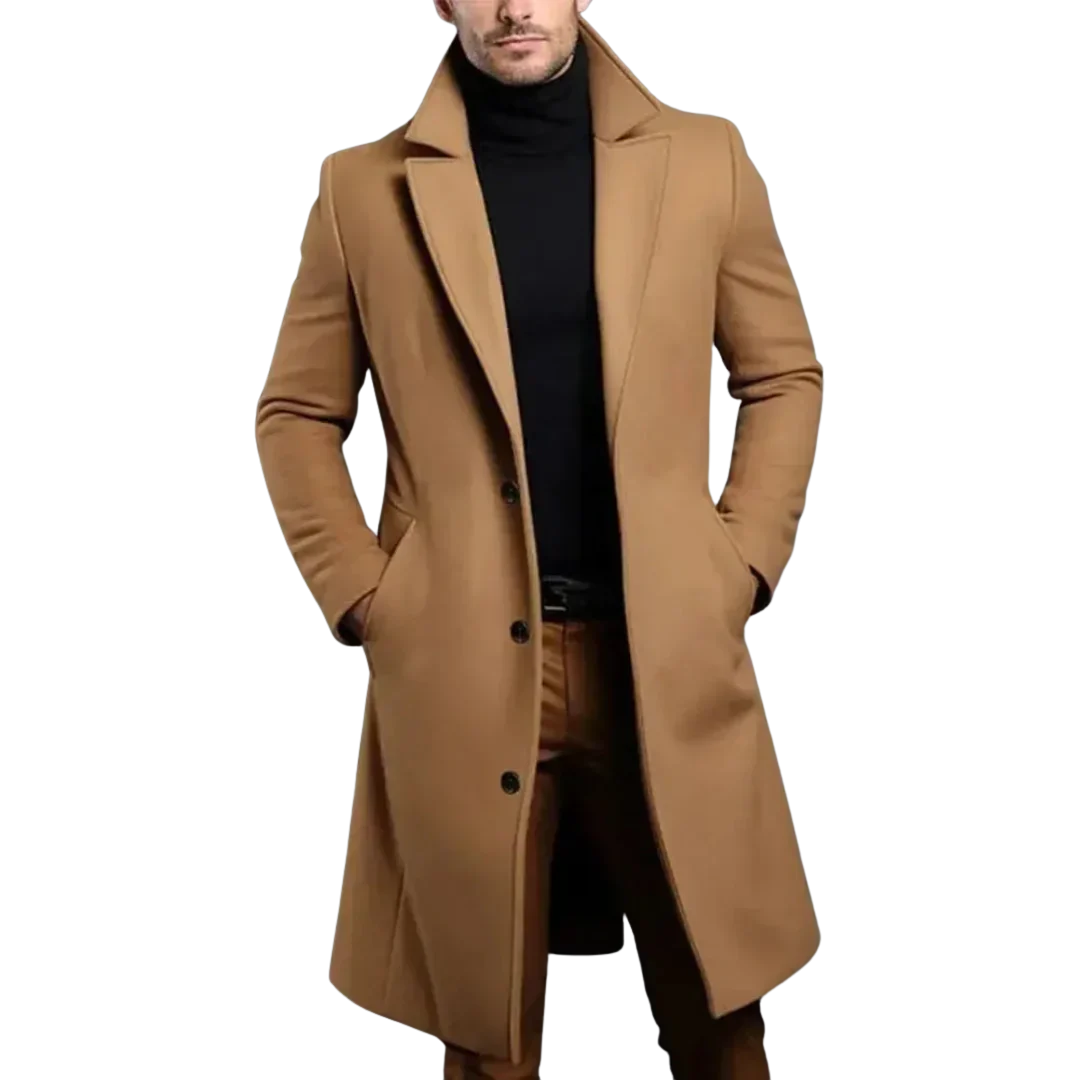 Men's Tailored Wool-Blend Overcoat-Fashinly