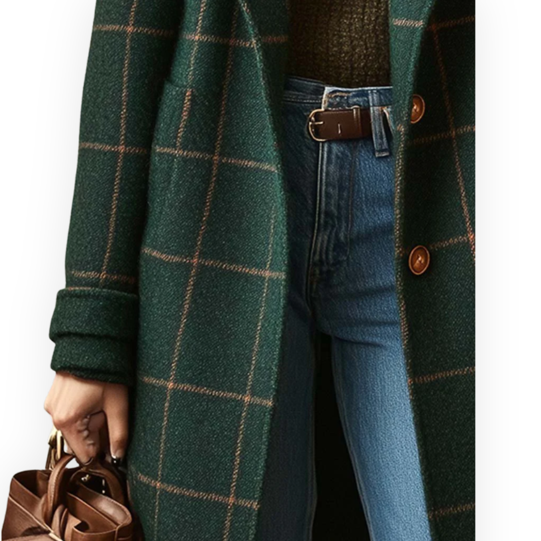 Women's Long Plaid Coat-Fashinly