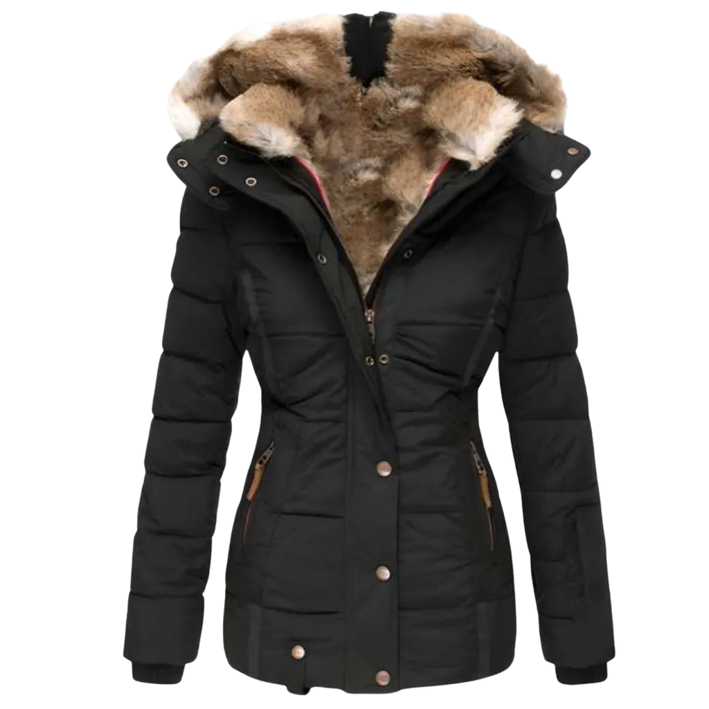 Women's Hooded Plush-Lined Puffer Jacket-Fashinly