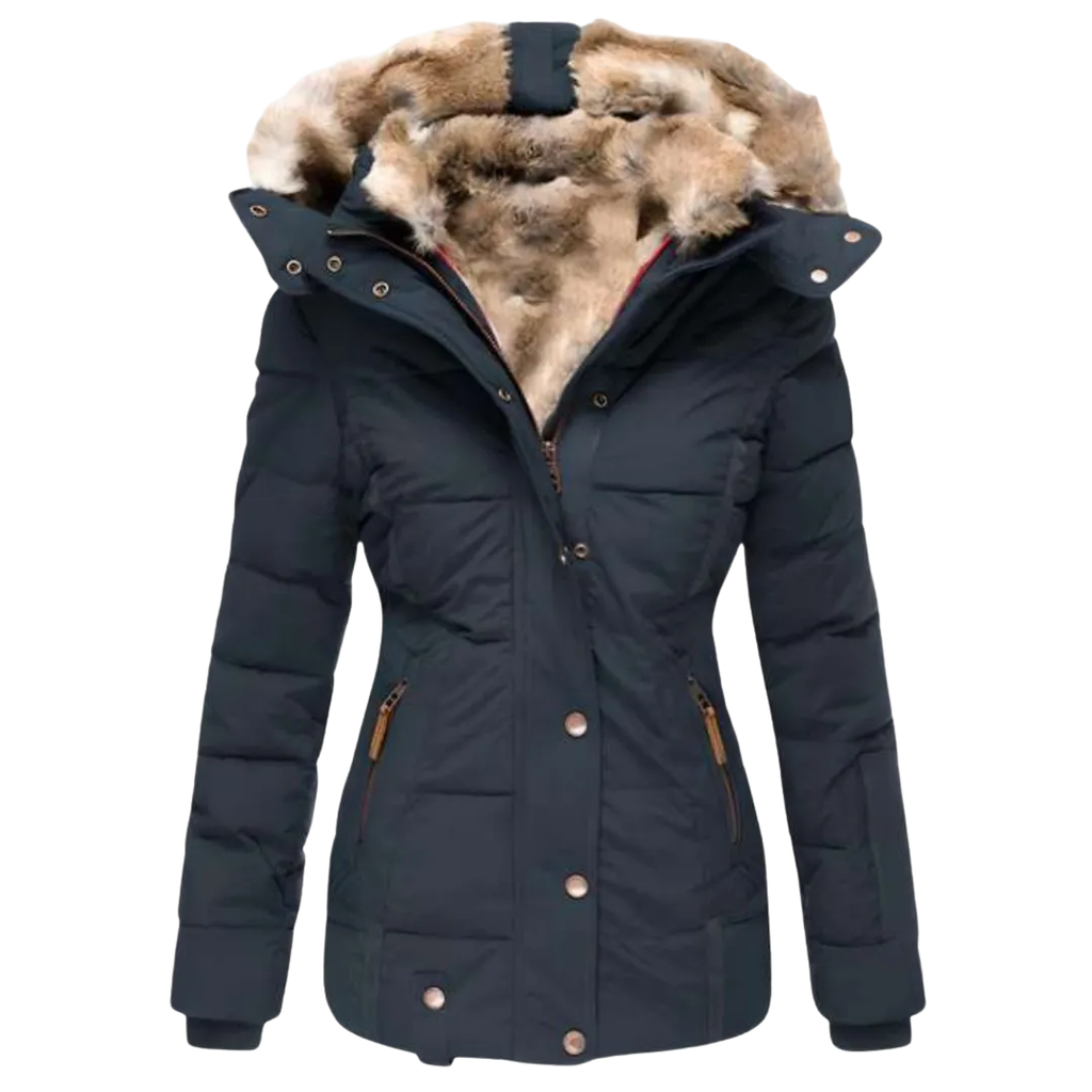 Women's Hooded Plush-Lined Puffer Jacket-Fashinly