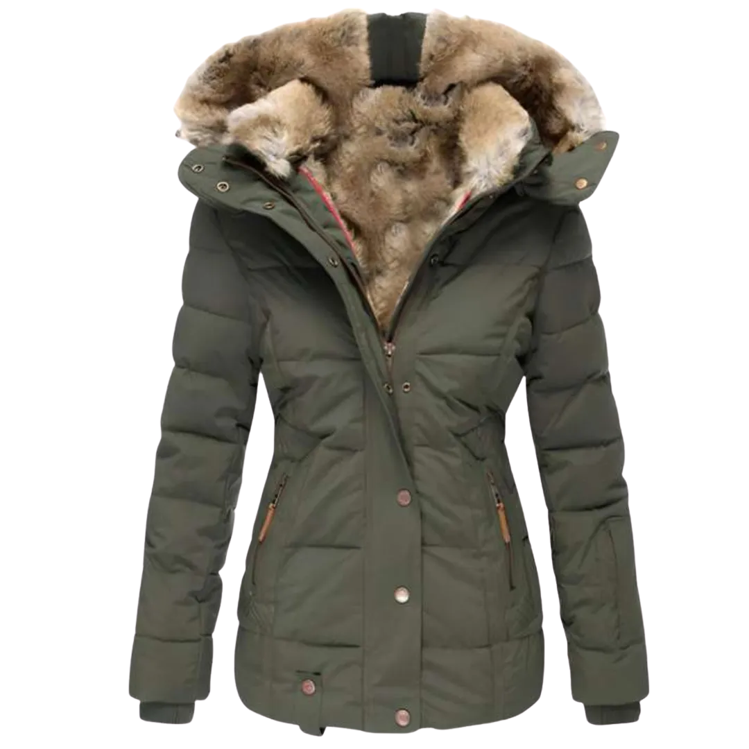 Women's Hooded Plush-Lined Puffer Jacket-Fashinly