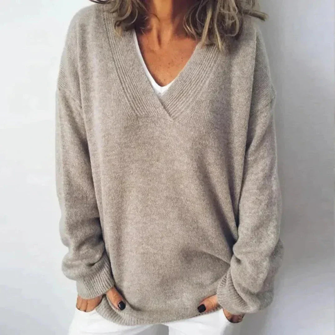 Women's V-Neck Cashmere Sweater-Fashinly