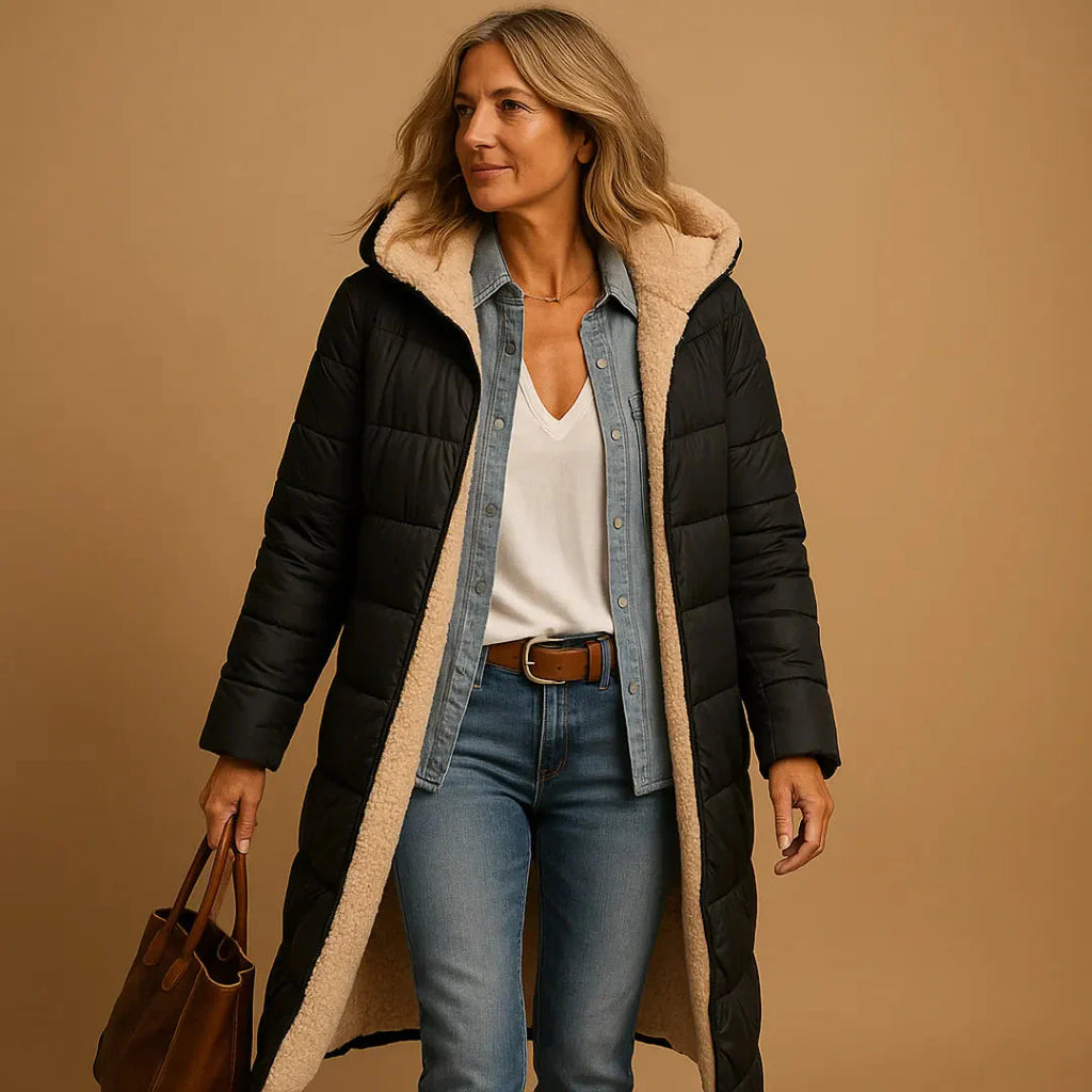 Women's Longline Quilted Puffer Coat-Fashinly