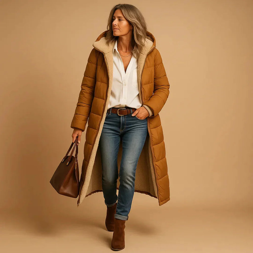 Women's Longline Quilted Puffer Coat-Fashinly