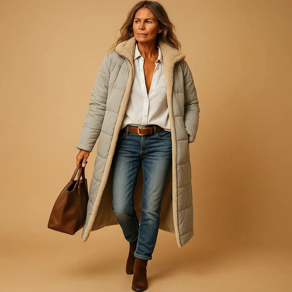 Women's Longline Quilted Puffer Coat-Fashinly