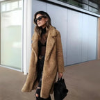 Women's Cozy Plush Teddy Long Coat-Fashinly