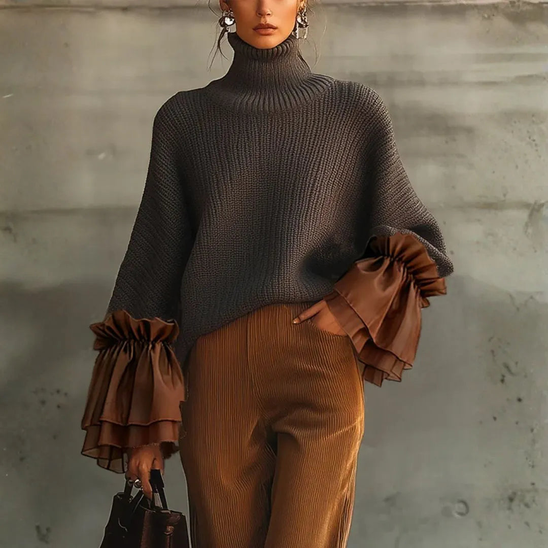 Women's Turtleneck Sweater in Ribbed Knit-Fashinly