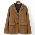 Women's Brown Suede Tailored Jacket-Fashinly