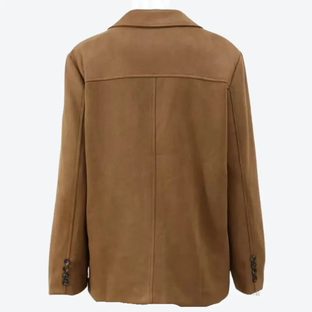 Women's Brown Suede Tailored Jacket-Fashinly