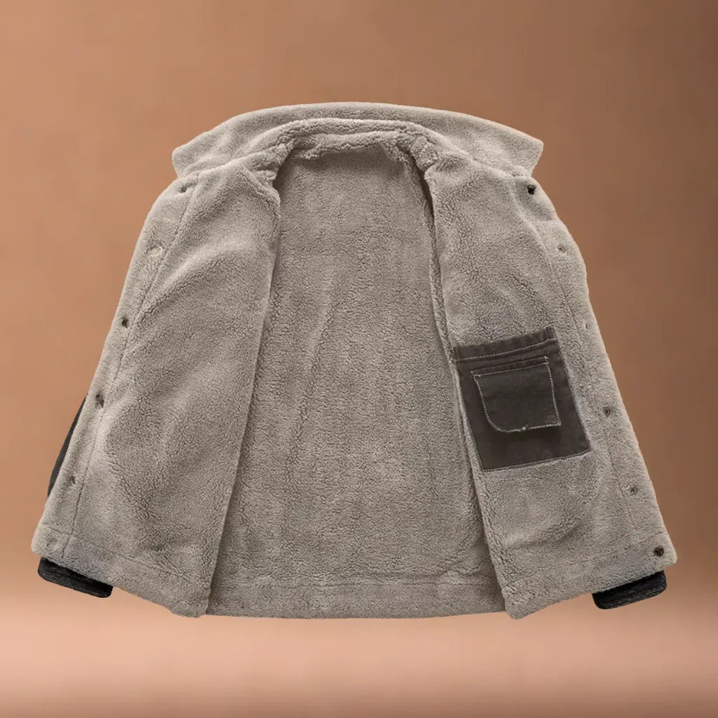 Men's Fleece-Lined Denim Jacket-Fashinly