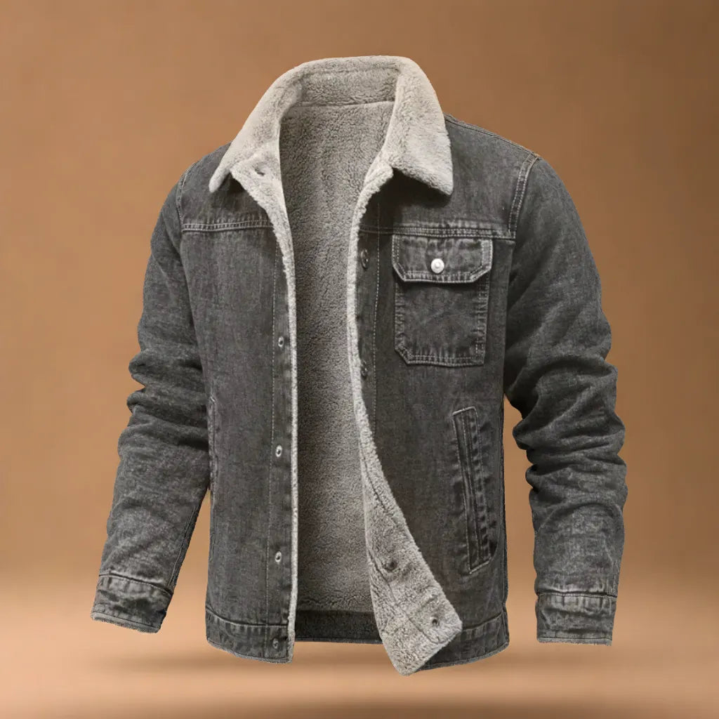 Men's Fleece-Lined Denim Jacket-Fashinly