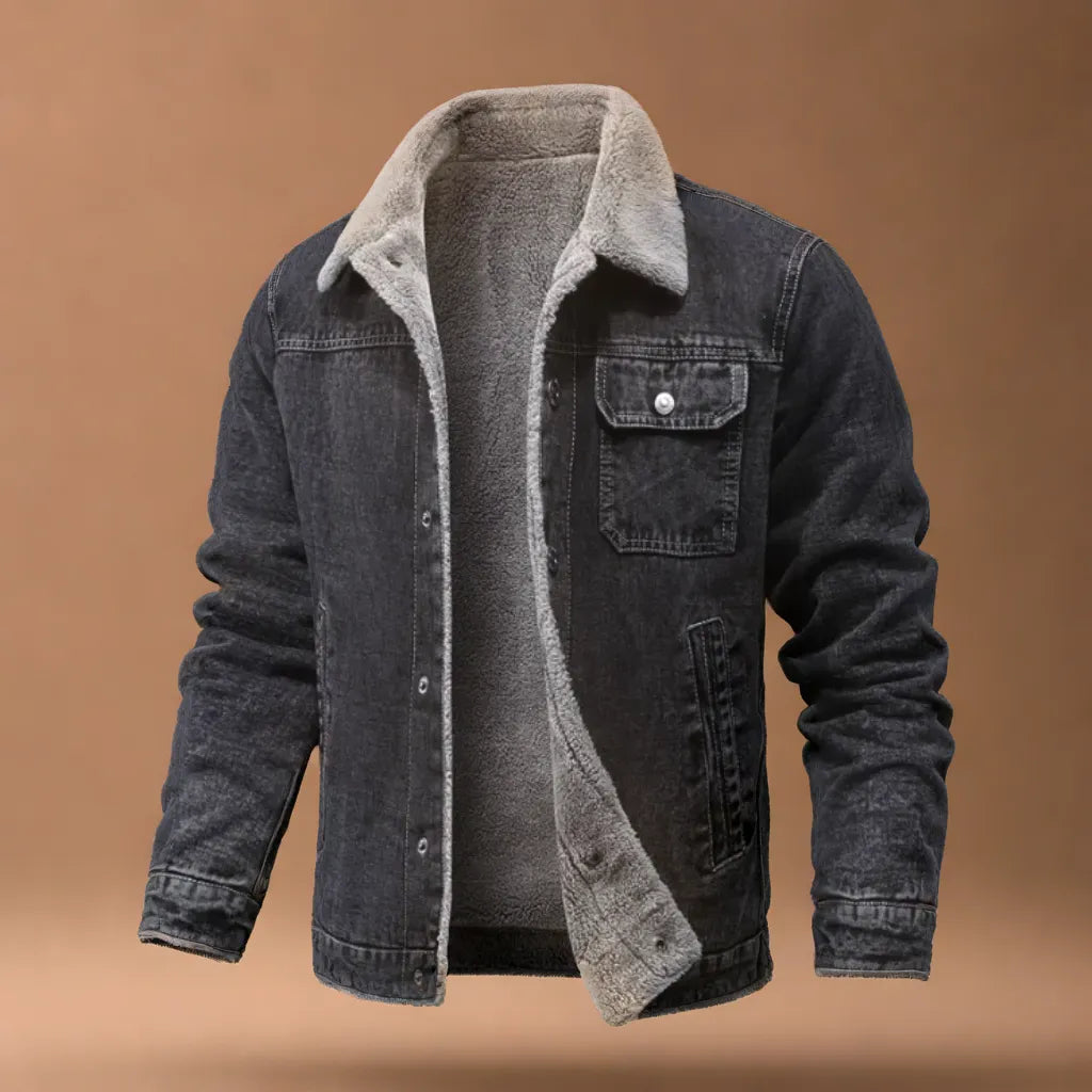 Men's Fleece-Lined Denim Jacket-Fashinly
